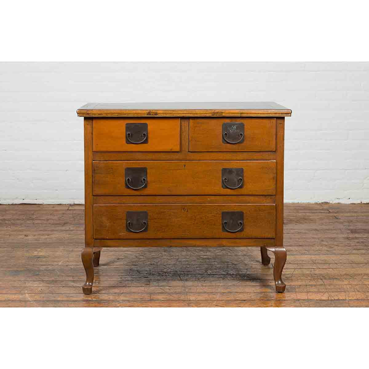 Chinese Vintage Four-Drawer Chest with Caramel Patina and Iron Hardware-3. Asian & Chinese Furniture, Art, Antiques, Vintage Home Décor for sale at FEA Home