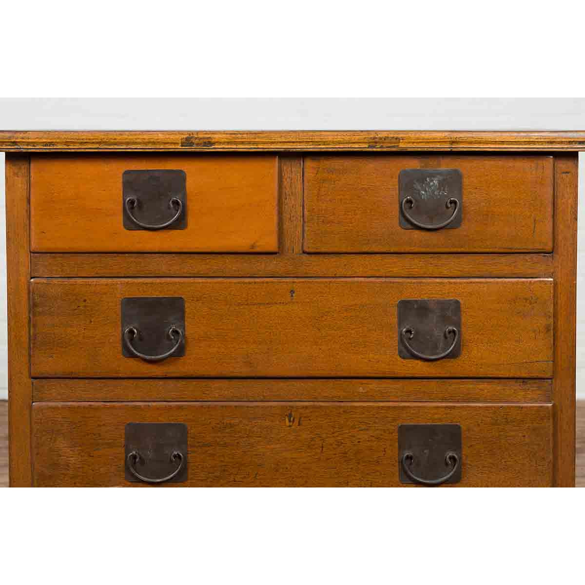 Chinese Vintage Four-Drawer Chest with Caramel Patina and Iron Hardware-8. Asian & Chinese Furniture, Art, Antiques, Vintage Home Décor for sale at FEA Home