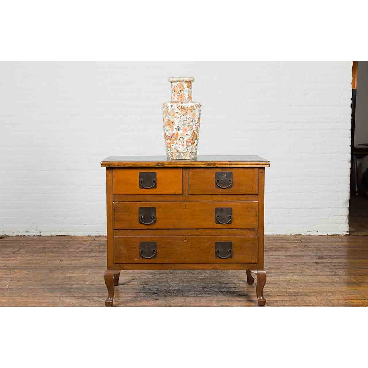 Chinese Vintage Four-Drawer Chest with Caramel Patina and Iron Hardware-4. Asian & Chinese Furniture, Art, Antiques, Vintage Home Décor for sale at FEA Home