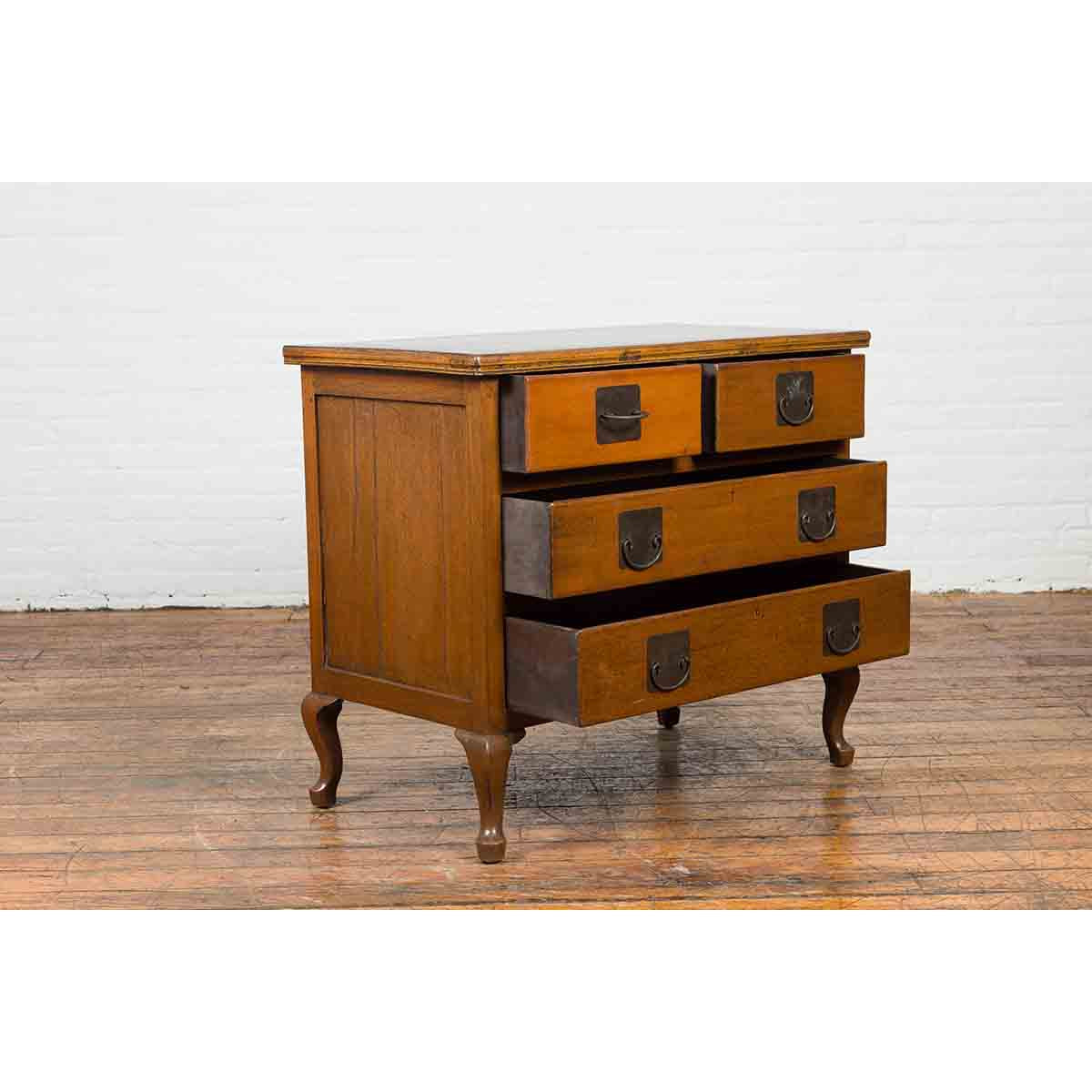 Chinese Vintage Four-Drawer Chest with Caramel Patina and Iron Hardware-5. Asian & Chinese Furniture, Art, Antiques, Vintage Home Décor for sale at FEA Home