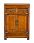 Vintage Brown Elmwood Chinese Side Cabinet with Two Drawers over Double Doors-1. Asian & Chinese Furniture, Art, Antiques, Vintage Home Décor for sale at FEA Home