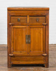 Vintage Brown Elmwood Chinese Side Cabinet with Two Drawers over Double Doors-2. Asian & Chinese Furniture, Art, Antiques, Vintage Home Décor for sale at FEA Home