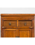 Vintage Brown Elmwood Chinese Side Cabinet with Two Drawers over Double Doors-6. Asian & Chinese Furniture, Art, Antiques, Vintage Home Décor for sale at FEA Home