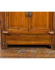 Vintage Brown Elmwood Chinese Side Cabinet with Two Drawers over Double Doors-8. Asian & Chinese Furniture, Art, Antiques, Vintage Home Décor for sale at FEA Home