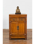Vintage Brown Elmwood Chinese Side Cabinet with Two Drawers over Double Doors-3. Asian & Chinese Furniture, Art, Antiques, Vintage Home Décor for sale at FEA Home