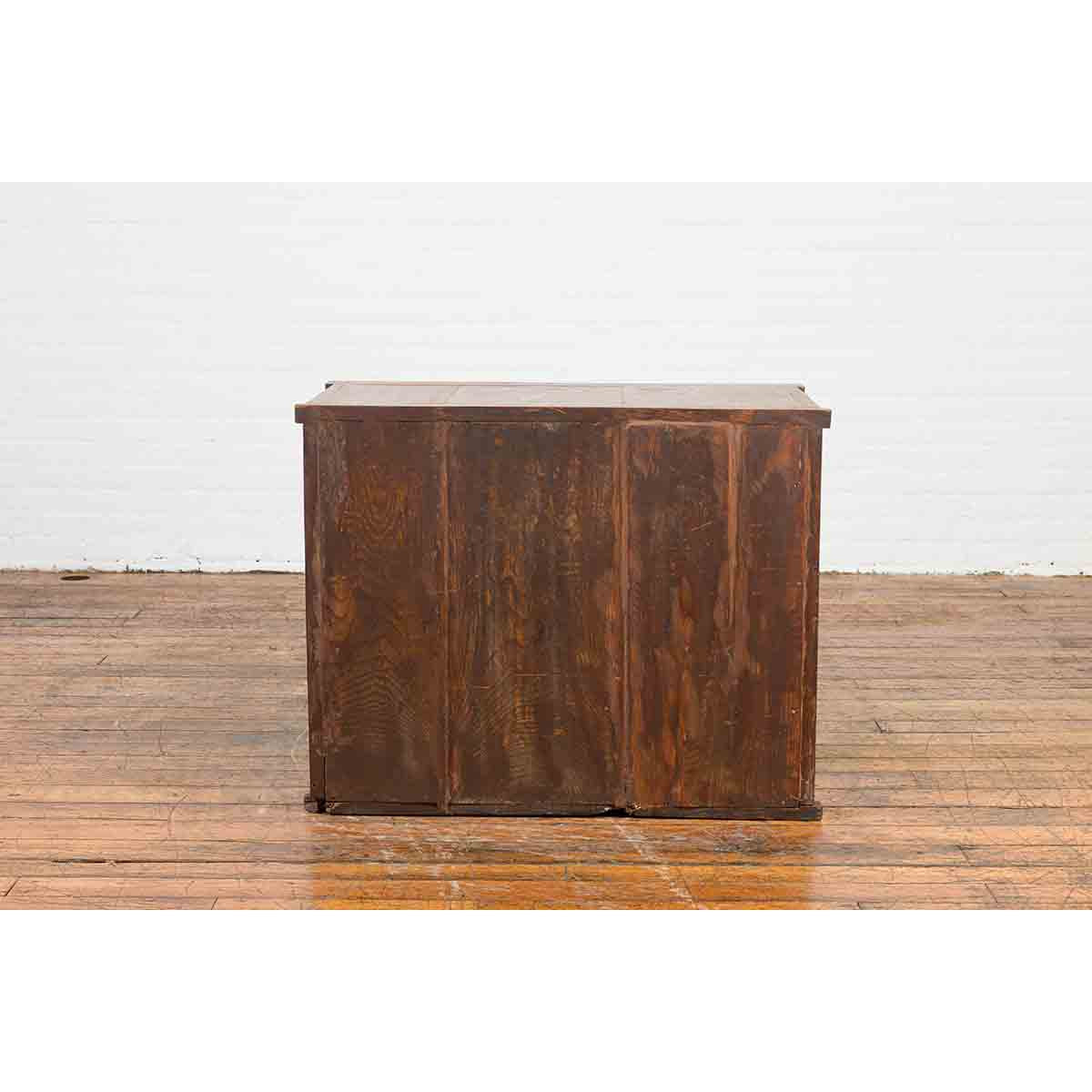 Japanese Taishō Period Keyaki Wood Cabinet with Sliding Doors and Five Drawers-15. Asian & Chinese Furniture, Art, Antiques, Vintage Home Décor for sale at FEA Home