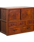 Japanese Taishō Period Keyaki Wood Cabinet with Sliding Doors and Five Drawers-1. Asian & Chinese Furniture, Art, Antiques, Vintage Home Décor for sale at FEA Home