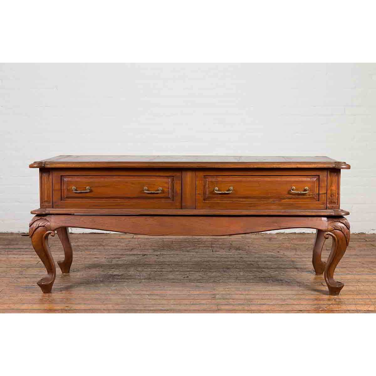 Dutch Colonial Early 20th Century Low Table with Two Drawers and Cabriole Legs-2. Asian & Chinese Furniture, Art, Antiques, Vintage Home Décor for sale at FEA Home