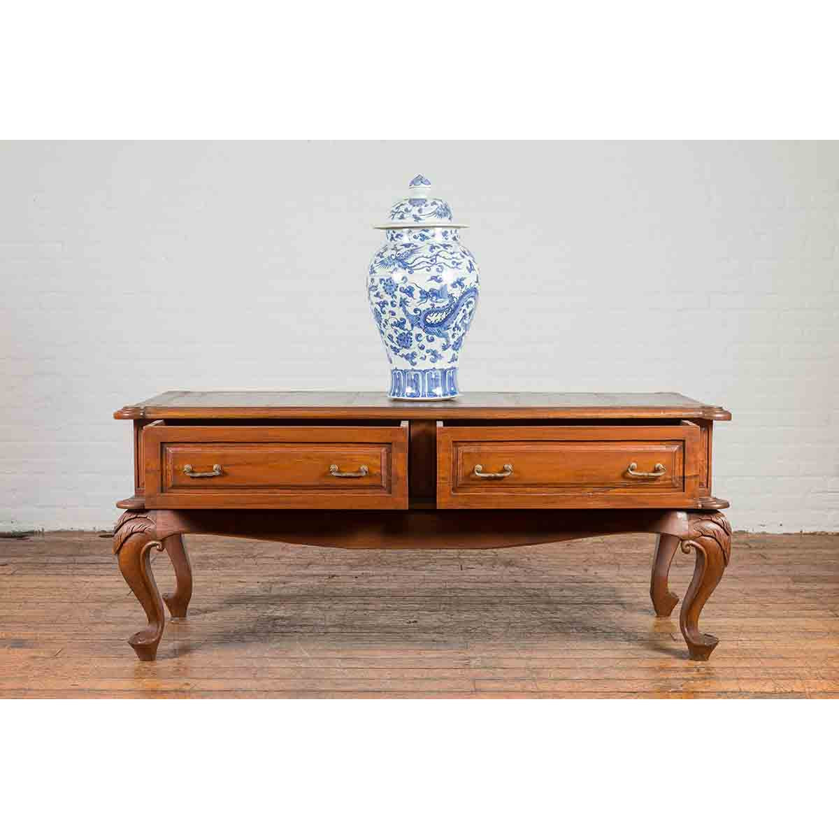 Dutch Colonial Early 20th Century Low Table with Two Drawers and Cabriole Legs-8. Asian & Chinese Furniture, Art, Antiques, Vintage Home Décor for sale at FEA Home