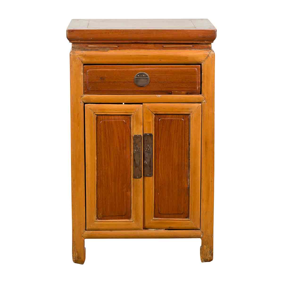 Vintage Two-Toned Side Table Cabinet with Single Drawer and Double Doors-3. Asian & Chinese Furniture, Art, Antiques, Vintage Home Décor for sale at FEA Home