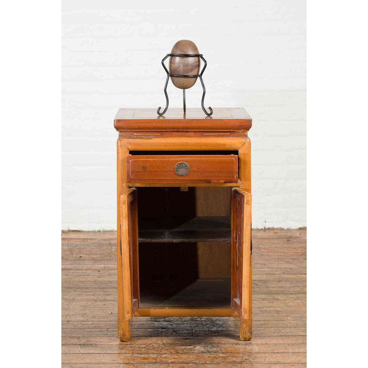 Vintage Two-Toned Side Table Cabinet with Single Drawer and Double Doors-5. Asian & Chinese Furniture, Art, Antiques, Vintage Home Décor for sale at FEA Home