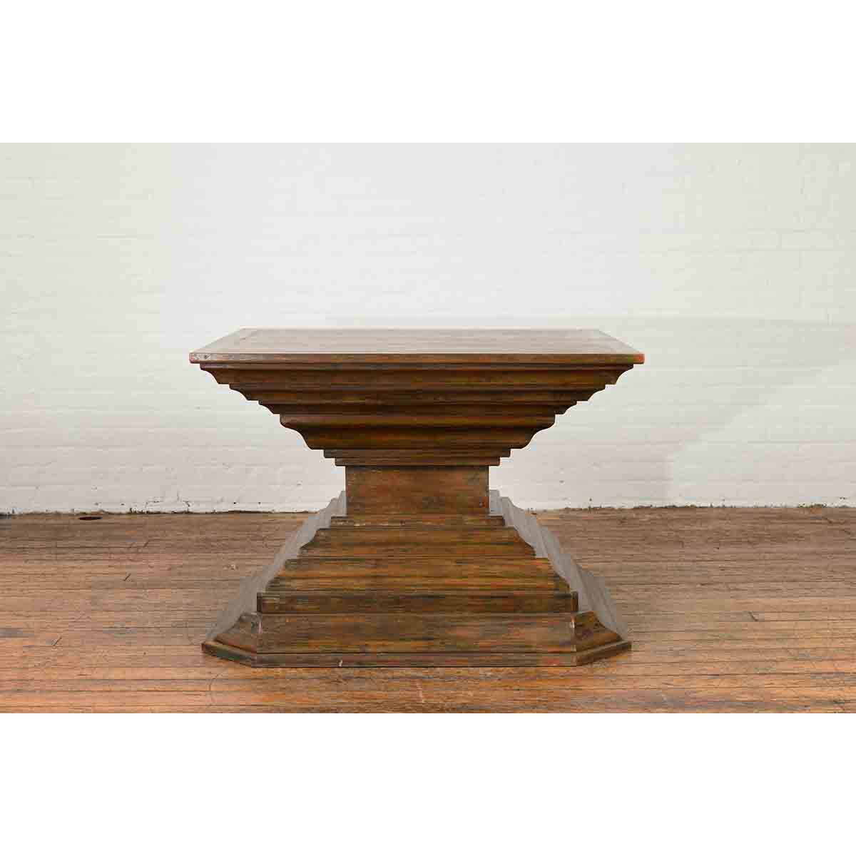 Indonesian Vintage Pagan Dynasty Style Pyramid-Shaped Console Pedestal Table-5. Asian & Chinese Furniture, Art, Antiques, Vintage Home Décor for sale at FEA Home