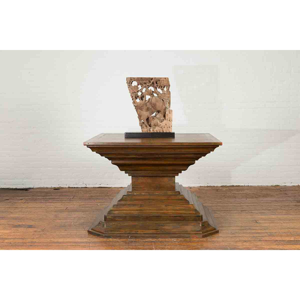 Indonesian Vintage Pagan Dynasty Style Pyramid-Shaped Console Pedestal Table-3. Asian & Chinese Furniture, Art, Antiques, Vintage Home Décor for sale at FEA Home