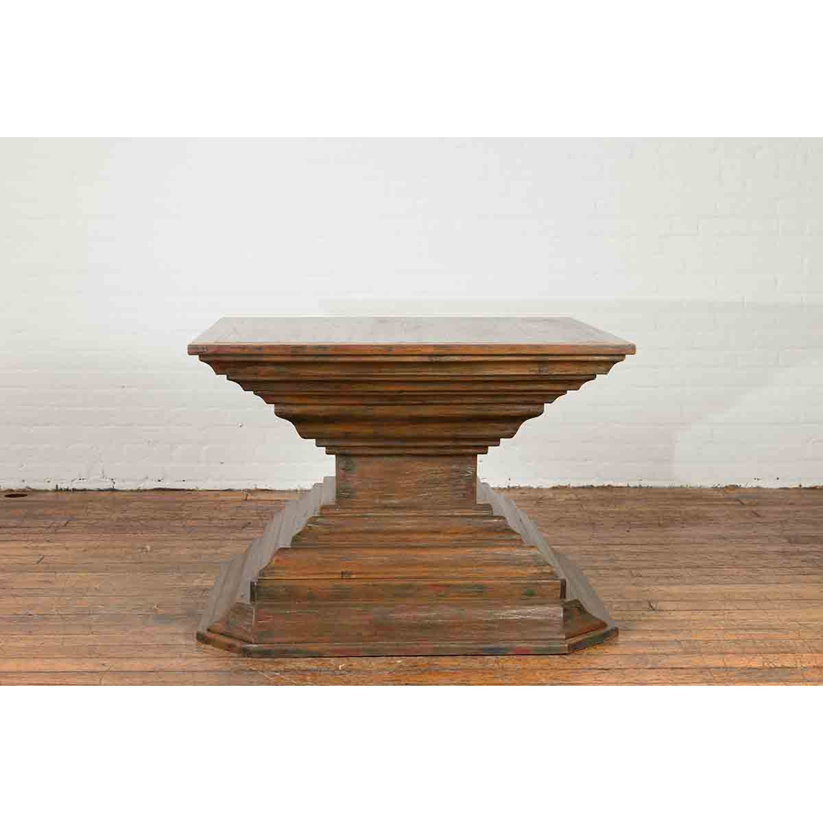 Indonesian Vintage Pagan Dynasty Style Pyramid-Shaped Console Pedestal Table-11. Asian & Chinese Furniture, Art, Antiques, Vintage Home Décor for sale at FEA Home