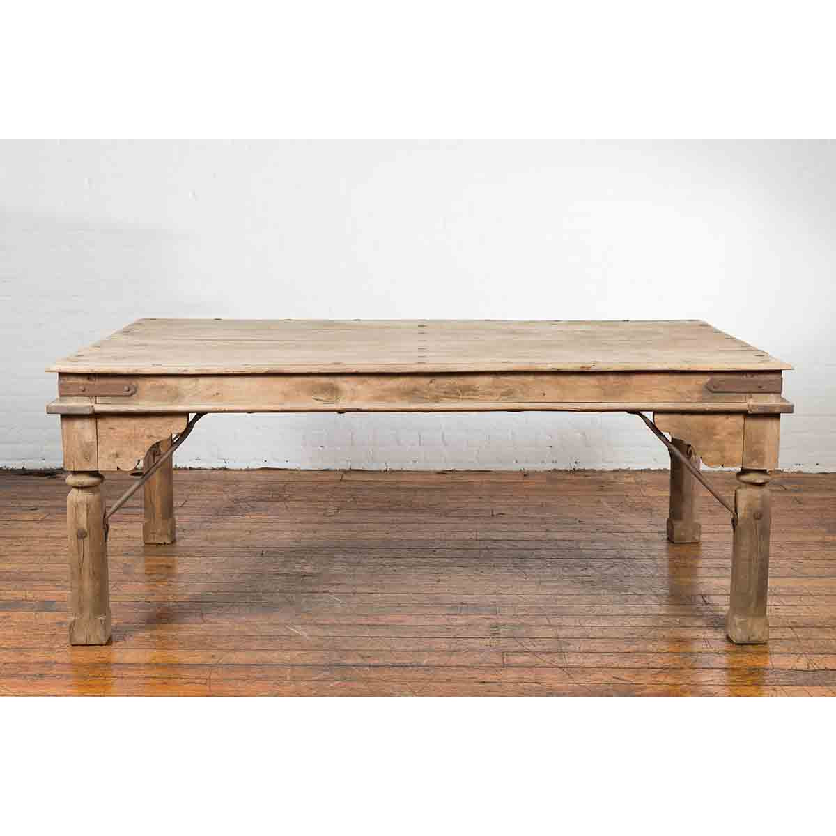 Indian Dining Table with Distressed Patina, Iron Details and Baluster Legs-12. Asian & Chinese Furniture, Art, Antiques, Vintage Home Décor for sale at FEA Home