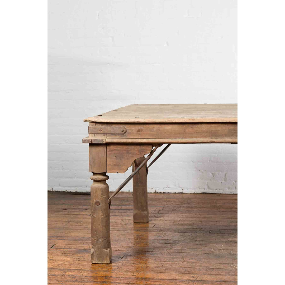 Indian Dining Table with Distressed Patina, Iron Details and Baluster Legs-4. Asian & Chinese Furniture, Art, Antiques, Vintage Home Décor for sale at FEA Home