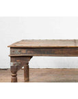 Indian Wood Dining Table with Distressed Patina, Iron Details and Baluster Legs-5. Asian & Chinese Furniture, Art, Antiques, Vintage Home Décor for sale at FEA Home