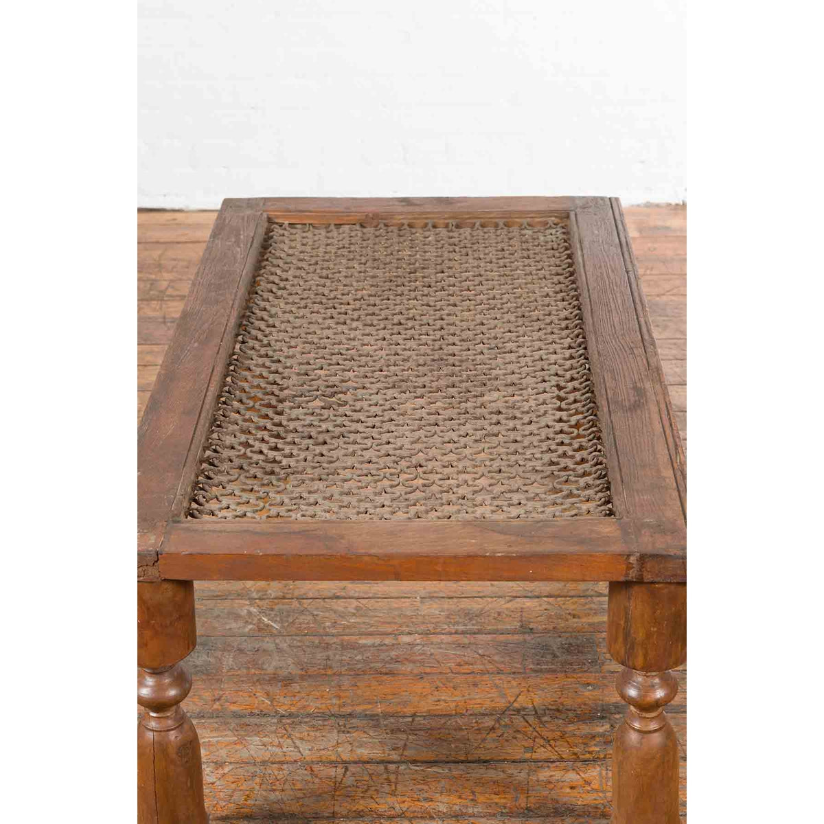 Indian Antique Window Grate Made into a Coffee Table with Turned Baluster Legs-11. Asian & Chinese Furniture, Art, Antiques, Vintage Home Décor for sale at FEA Home