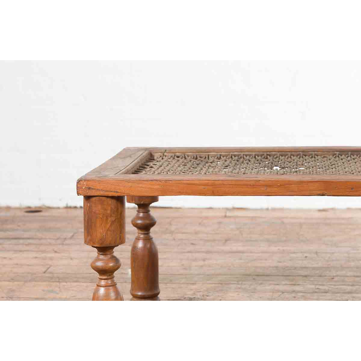 Indian Antique Window Grate Made into a Coffee Table with Turned Baluster Legs-7. Asian & Chinese Furniture, Art, Antiques, Vintage Home Décor for sale at FEA Home