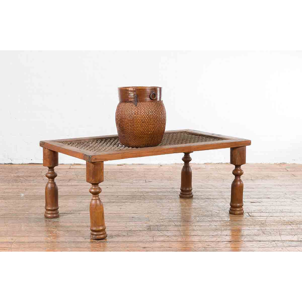 Indian Antique Window Grate Made into a Coffee Table with Turned Baluster Legs-3. Asian & Chinese Furniture, Art, Antiques, Vintage Home Décor for sale at FEA Home