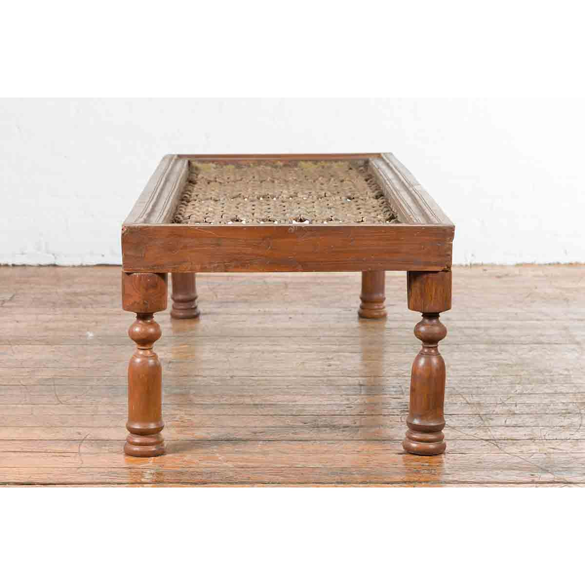 Indian Antique Window Grate Made into a Coffee Table with Turned Baluster Legs-12. Asian & Chinese Furniture, Art, Antiques, Vintage Home Décor for sale at FEA Home