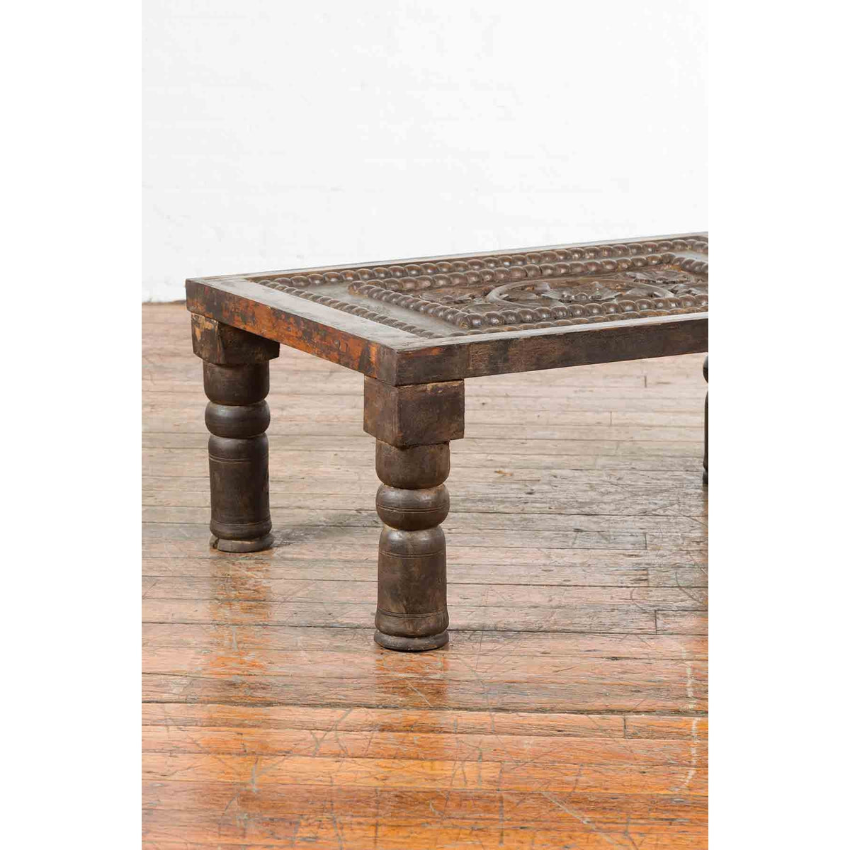 Indian 19th Century Small Wooden Coffee Table with Carved Floral Motifs-12. Asian & Chinese Furniture, Art, Antiques, Vintage Home Décor for sale at FEA Home