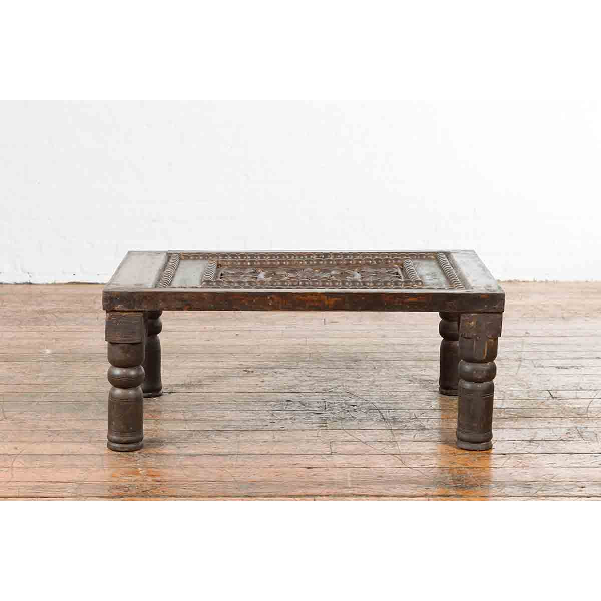 Indian 19th Century Small Wooden Coffee Table with Carved Floral Motifs-14. Asian & Chinese Furniture, Art, Antiques, Vintage Home Décor for sale at FEA Home