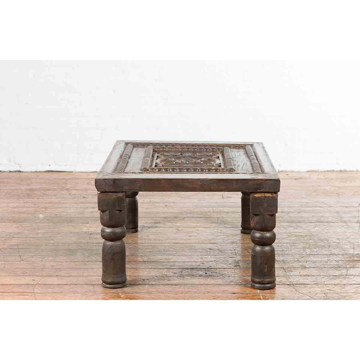Indian 19th Century Small Wooden Coffee Table with Carved Floral Motifs-15. Asian & Chinese Furniture, Art, Antiques, Vintage Home Décor for sale at FEA Home