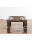 Indian 19th Century Small Wooden Coffee Table with Carved Floral Motifs-15. Asian & Chinese Furniture, Art, Antiques, Vintage Home Décor for sale at FEA Home