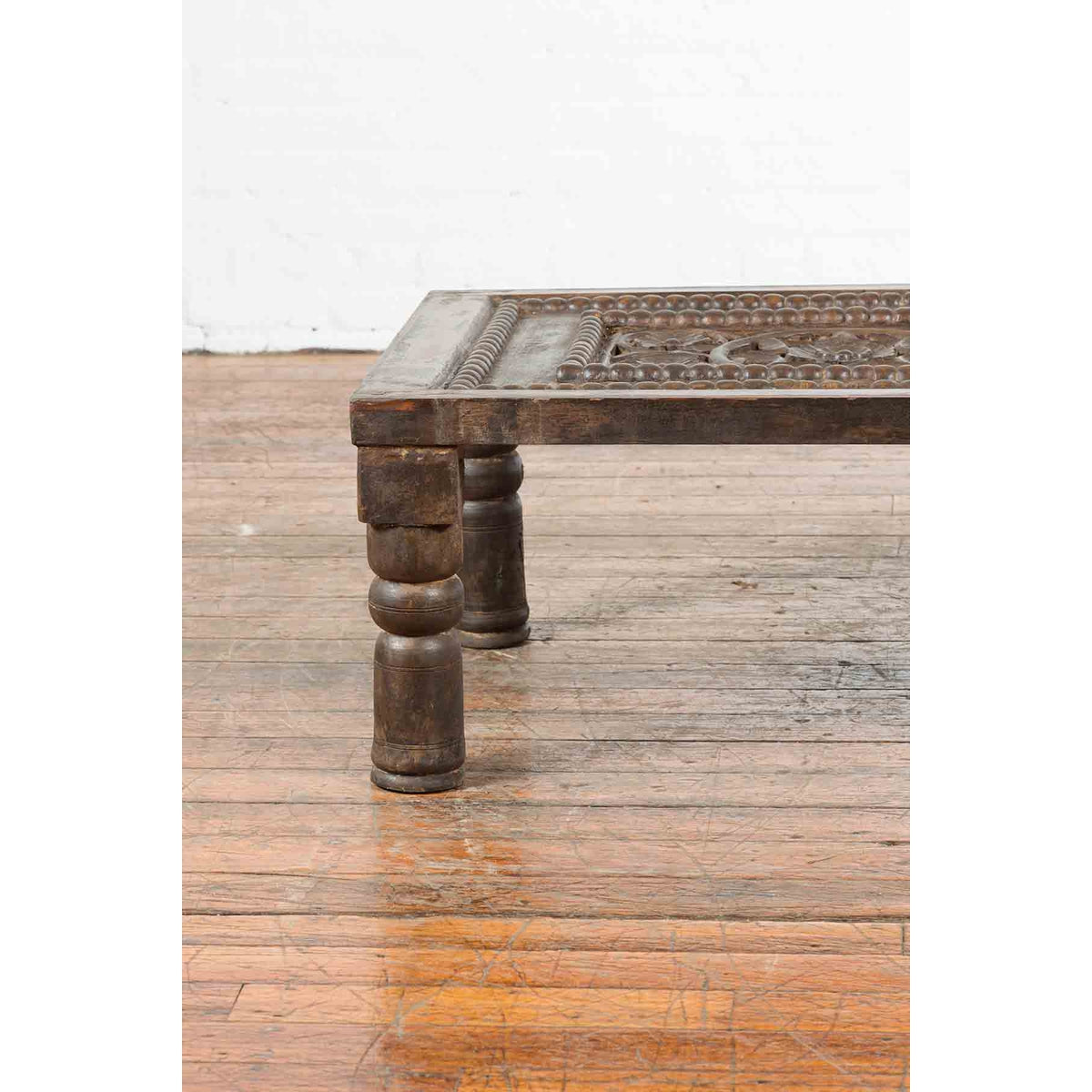 Indian 19th Century Small Wooden Coffee Table with Carved Floral Motifs-5. Asian & Chinese Furniture, Art, Antiques, Vintage Home Décor for sale at FEA Home