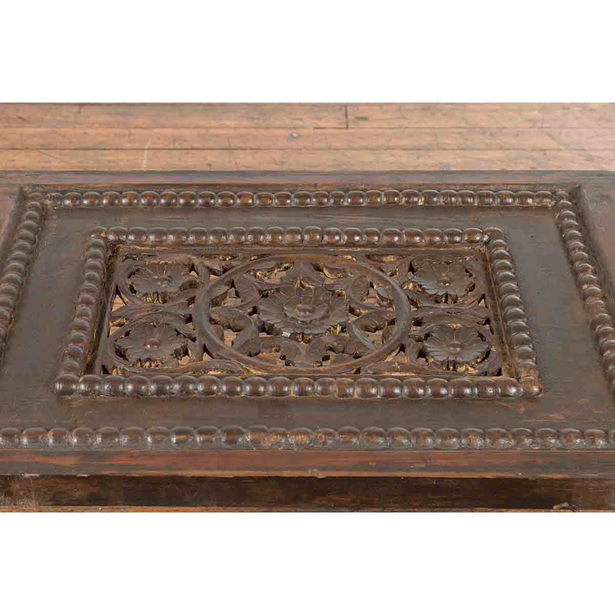 Indian 19th Century Small Wooden Coffee Table with Carved Floral Motifs-9. Asian & Chinese Furniture, Art, Antiques, Vintage Home Décor for sale at FEA Home