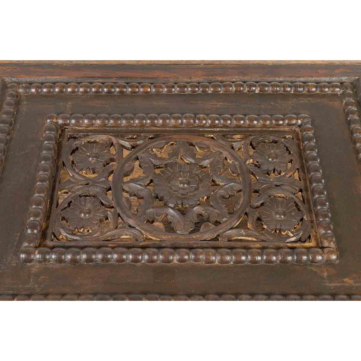 Indian 19th Century Small Wooden Coffee Table with Carved Floral Motifs-11. Asian & Chinese Furniture, Art, Antiques, Vintage Home Décor for sale at FEA Home