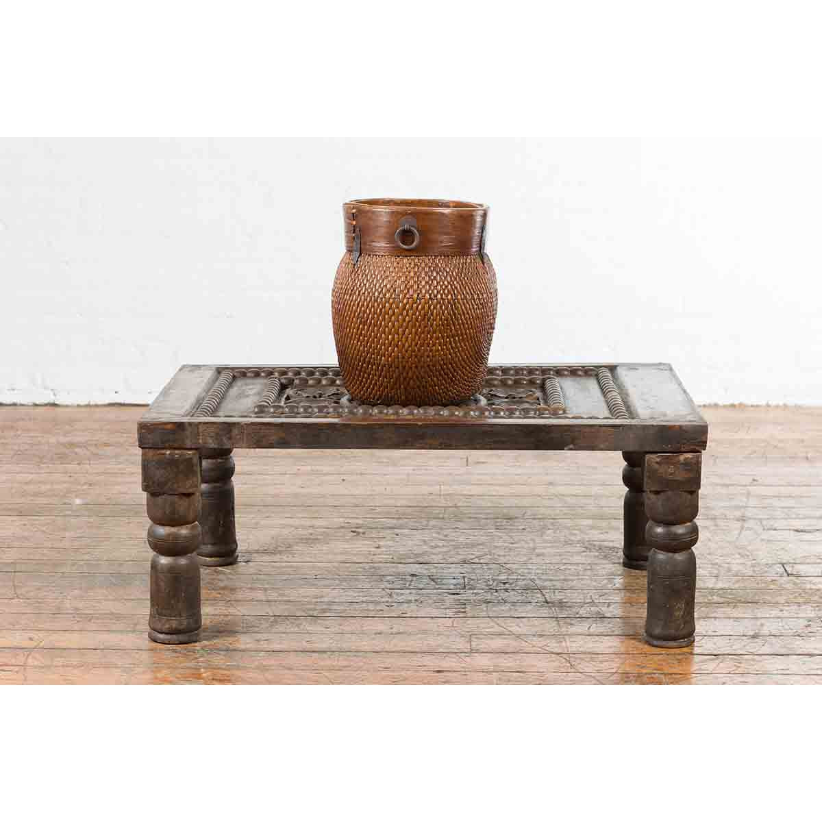 Indian 19th Century Small Wooden Coffee Table with Carved Floral Motifs-4. Asian & Chinese Furniture, Art, Antiques, Vintage Home Décor for sale at FEA Home