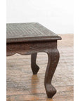 Vintage Indian Coffee Table with Embossed Floral Design and Cabriole Legs-7. Asian & Chinese Furniture, Art, Antiques, Vintage Home Décor for sale at FEA Home