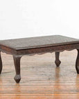 Vintage Indian Coffee Table with Embossed Floral Design and Cabriole Legs-2. Asian & Chinese Furniture, Art, Antiques, Vintage Home Décor for sale at FEA Home