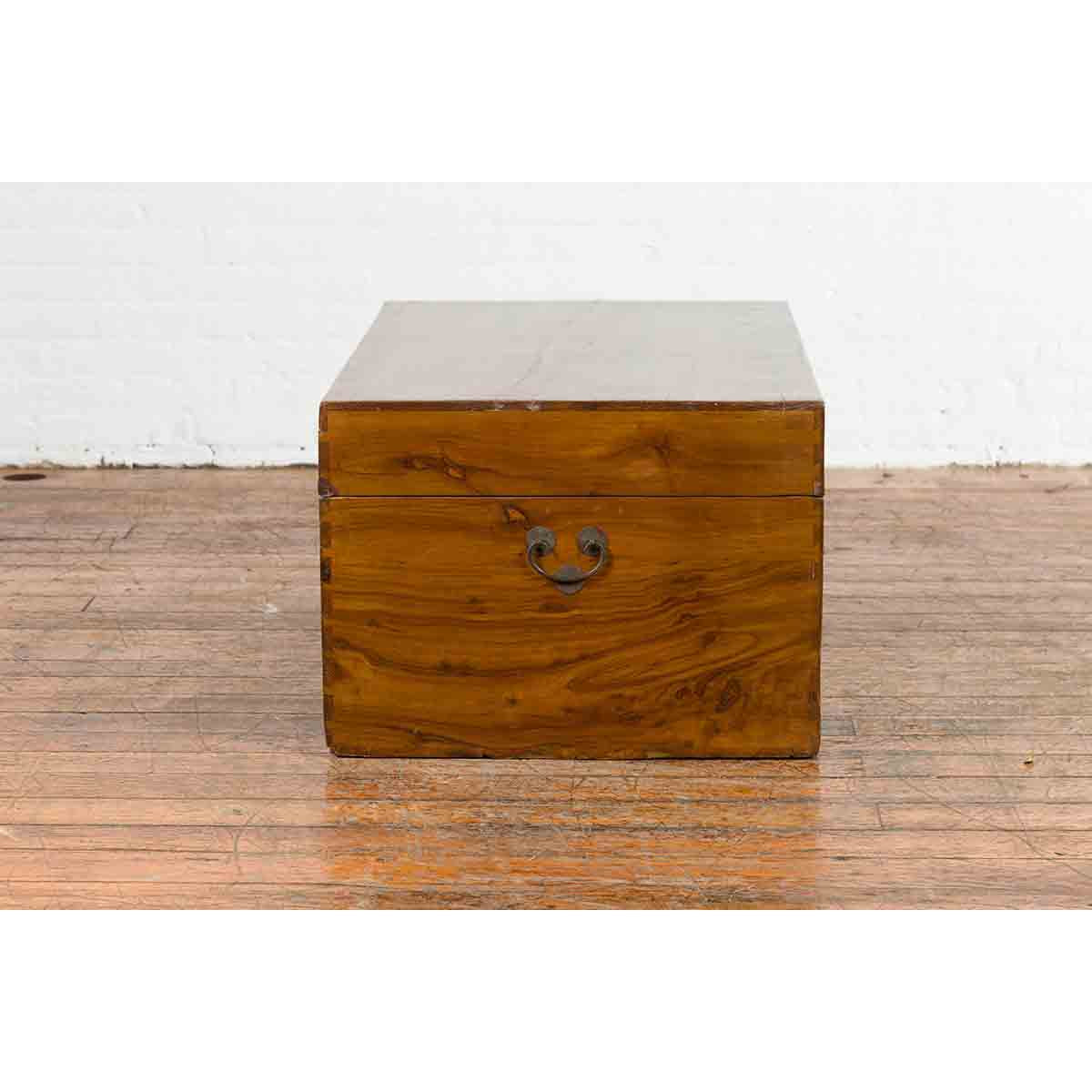 Antique Chinese Early 20th Century Elmwood Blanket Chest with Brass Hardware-11. Asian & Chinese Furniture, Art, Antiques, Vintage Home Décor for sale at FEA Home