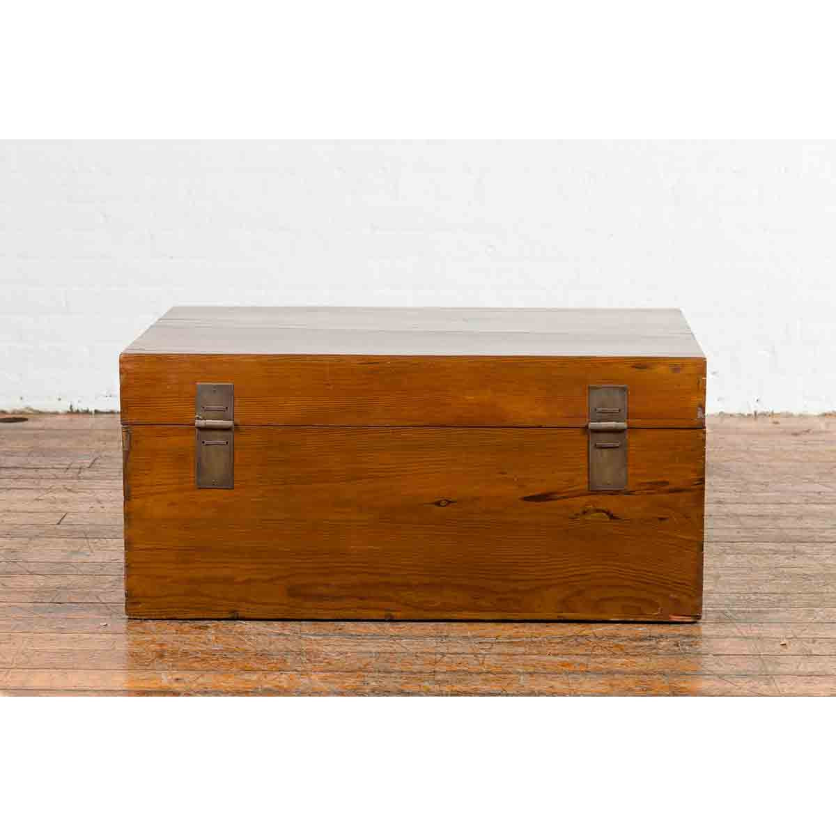 Antique Chinese Early 20th Century Elmwood Blanket Chest with Brass Hardware-12. Asian & Chinese Furniture, Art, Antiques, Vintage Home Décor for sale at FEA Home