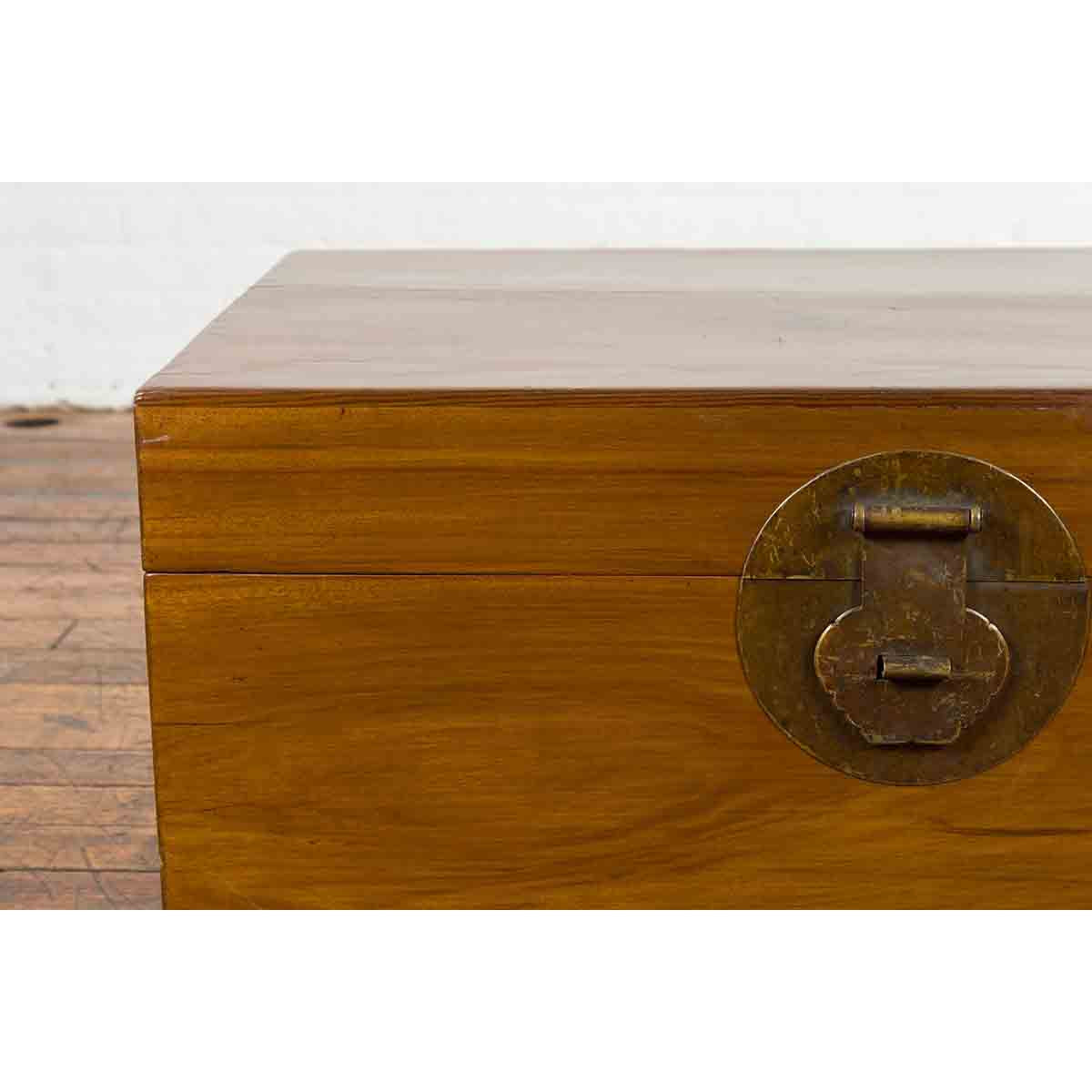 Antique Chinese Early 20th Century Elmwood Blanket Chest with Brass Hardware-5. Asian & Chinese Furniture, Art, Antiques, Vintage Home Décor for sale at FEA Home
