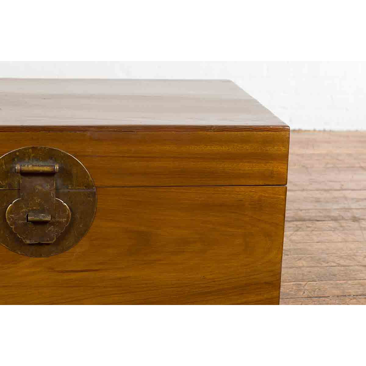 Antique Chinese Early 20th Century Elmwood Blanket Chest with Brass Hardware-6. Asian & Chinese Furniture, Art, Antiques, Vintage Home Décor for sale at FEA Home