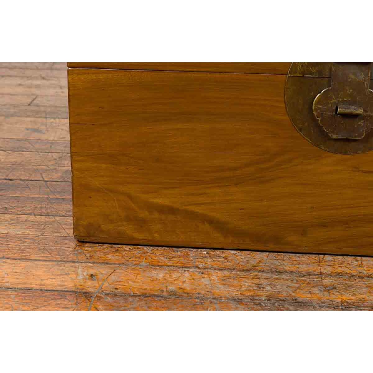 Antique Chinese Early 20th Century Elmwood Blanket Chest with Brass Hardware-8. Asian & Chinese Furniture, Art, Antiques, Vintage Home Décor for sale at FEA Home