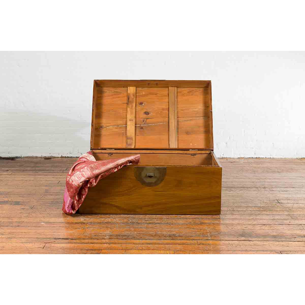 Antique Chinese Early 20th Century Elmwood Blanket Chest with Brass Hardware-4. Asian & Chinese Furniture, Art, Antiques, Vintage Home Décor for sale at FEA Home