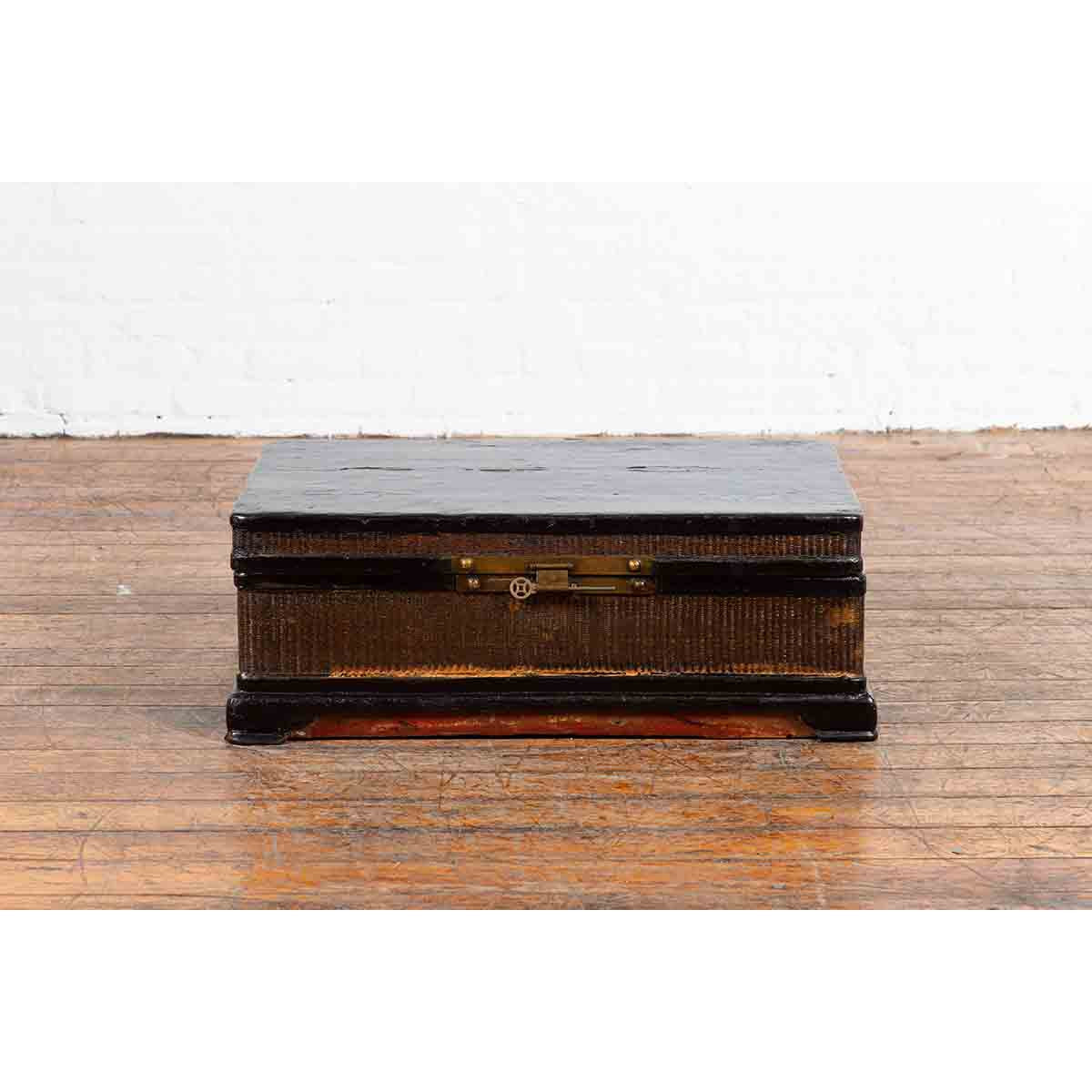 Chinese Qing Dynasty 19th Century Black Lacquer Blanket Chest with Rattan Inlay-3. Asian & Chinese Furniture, Art, Antiques, Vintage Home Décor for sale at FEA Home