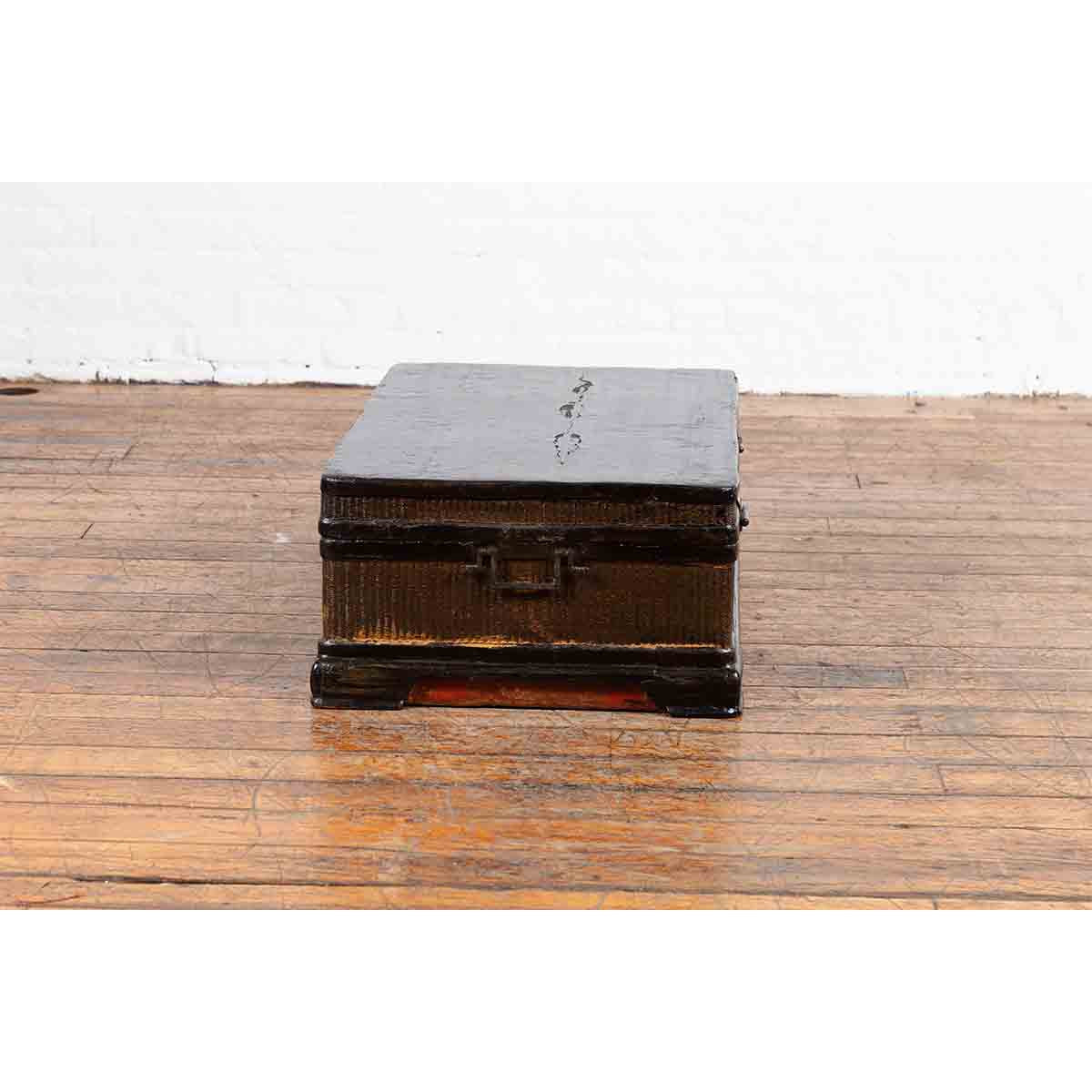 Chinese Qing Dynasty 19th Century Black Lacquer Blanket Chest with Rattan Inlay-13. Asian & Chinese Furniture, Art, Antiques, Vintage Home Décor for sale at FEA Home