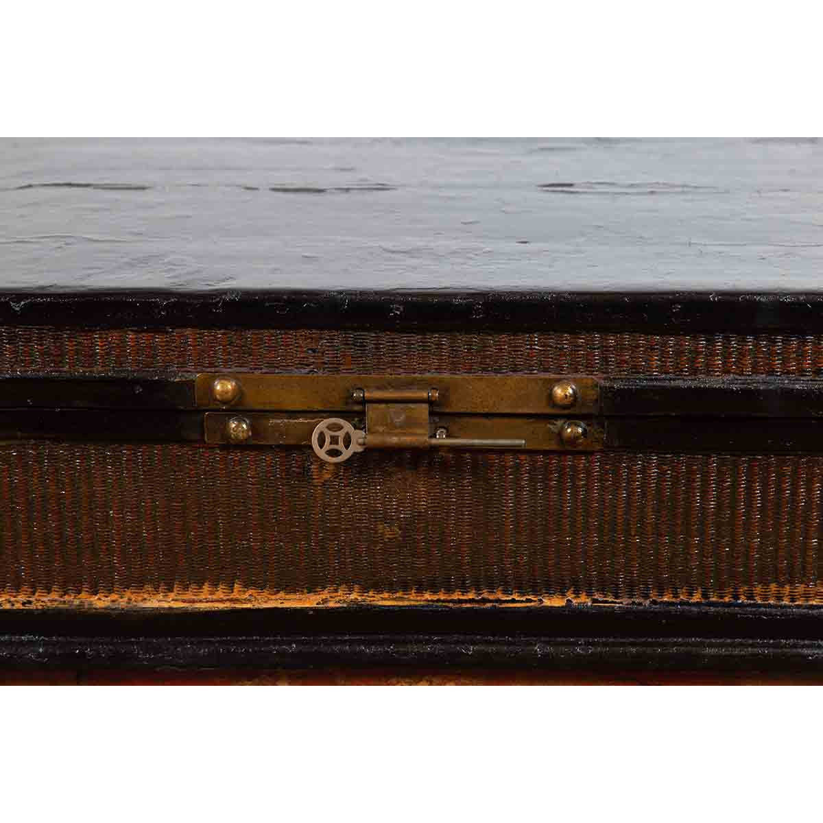 Chinese Qing Dynasty 19th Century Black Lacquer Blanket Chest with Rattan Inlay-8. Asian & Chinese Furniture, Art, Antiques, Vintage Home Décor for sale at FEA Home