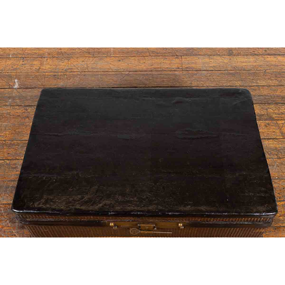 Chinese Qing Dynasty 19th Century Black Lacquer Blanket Chest with Rattan Inlay-9. Asian & Chinese Furniture, Art, Antiques, Vintage Home Décor for sale at FEA Home