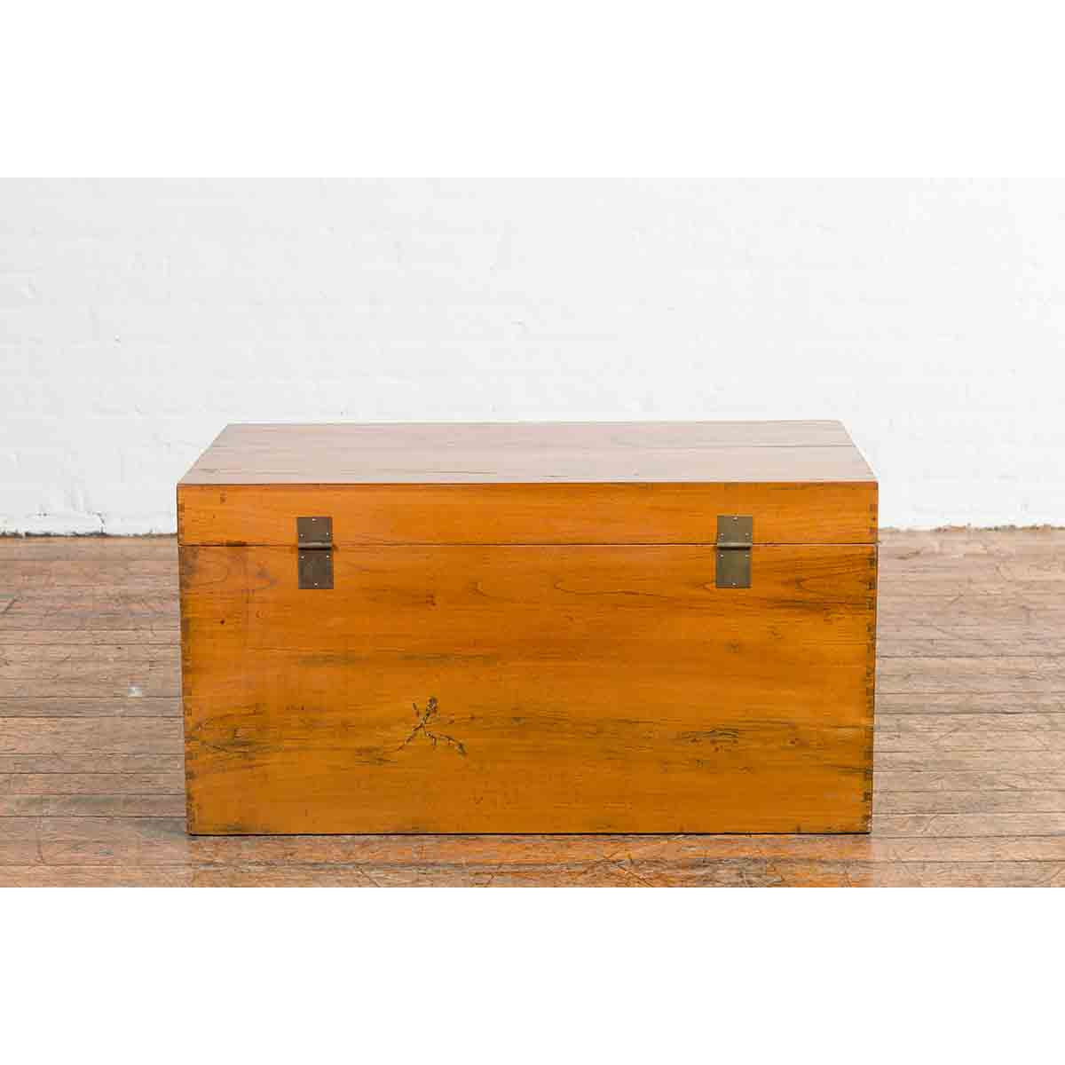 Large Vintage Chinese Wooden Blanket Chest with Brass Medallion Lock-14. Asian & Chinese Furniture, Art, Antiques, Vintage Home Décor for sale at FEA Home