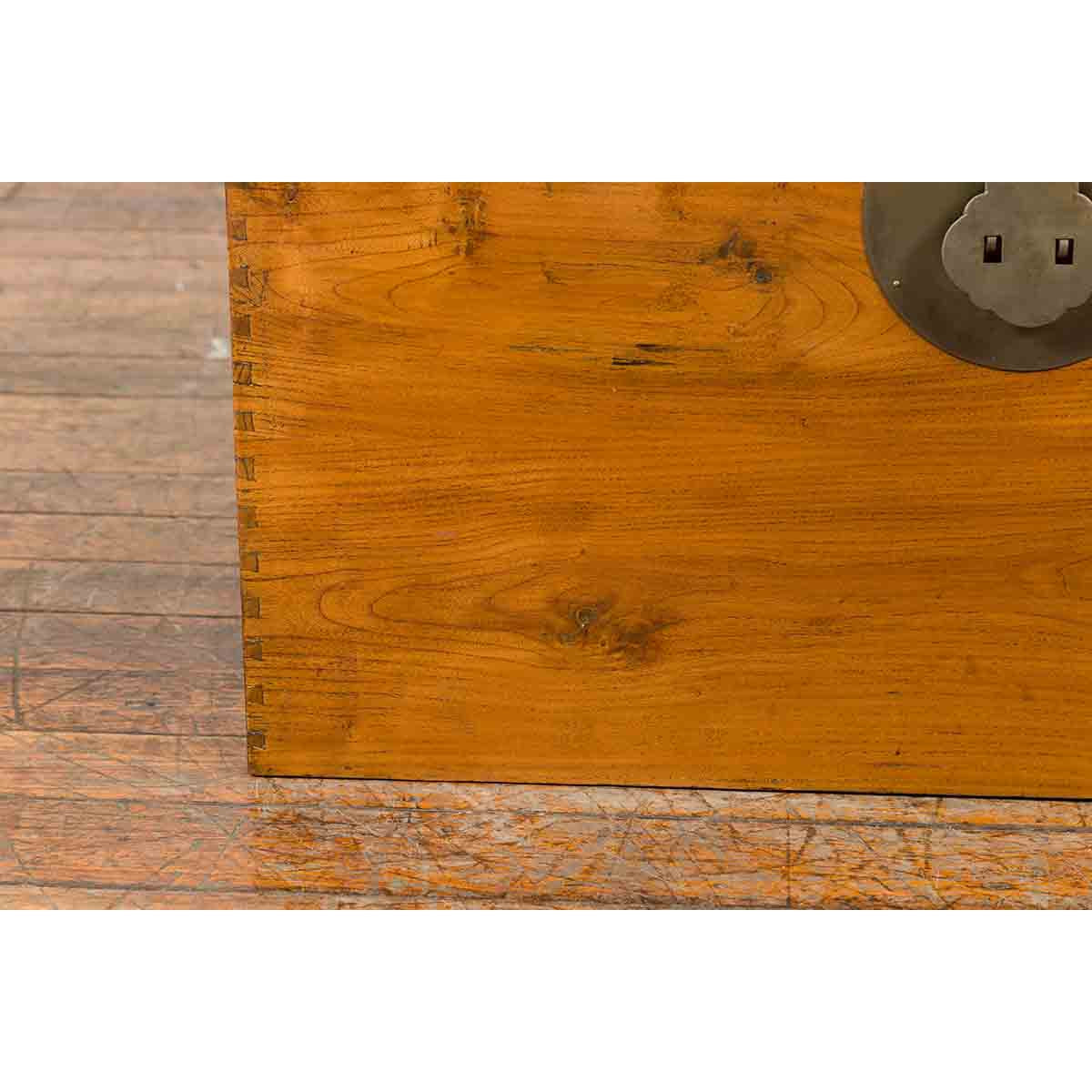Large Vintage Chinese Wooden Blanket Chest with Brass Medallion Lock-6. Asian & Chinese Furniture, Art, Antiques, Vintage Home Décor for sale at FEA Home