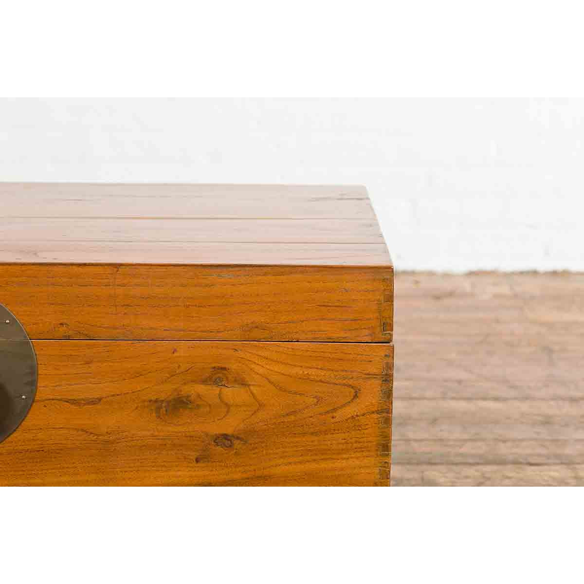 Large Vintage Chinese Wooden Blanket Chest with Brass Medallion Lock-7. Asian & Chinese Furniture, Art, Antiques, Vintage Home Décor for sale at FEA Home