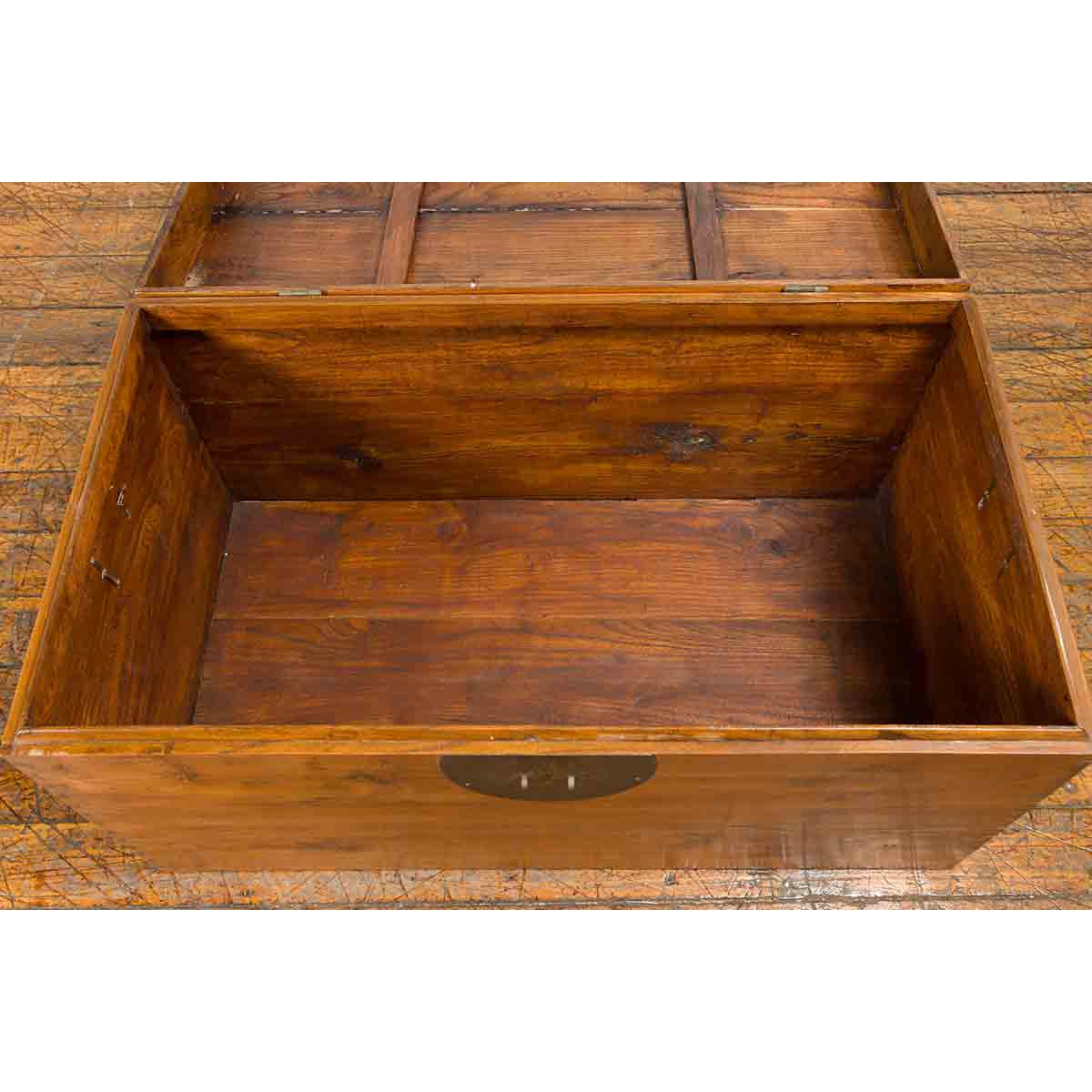 Large Vintage Chinese Wooden Blanket Chest with Brass Medallion Lock-11. Asian & Chinese Furniture, Art, Antiques, Vintage Home Décor for sale at FEA Home