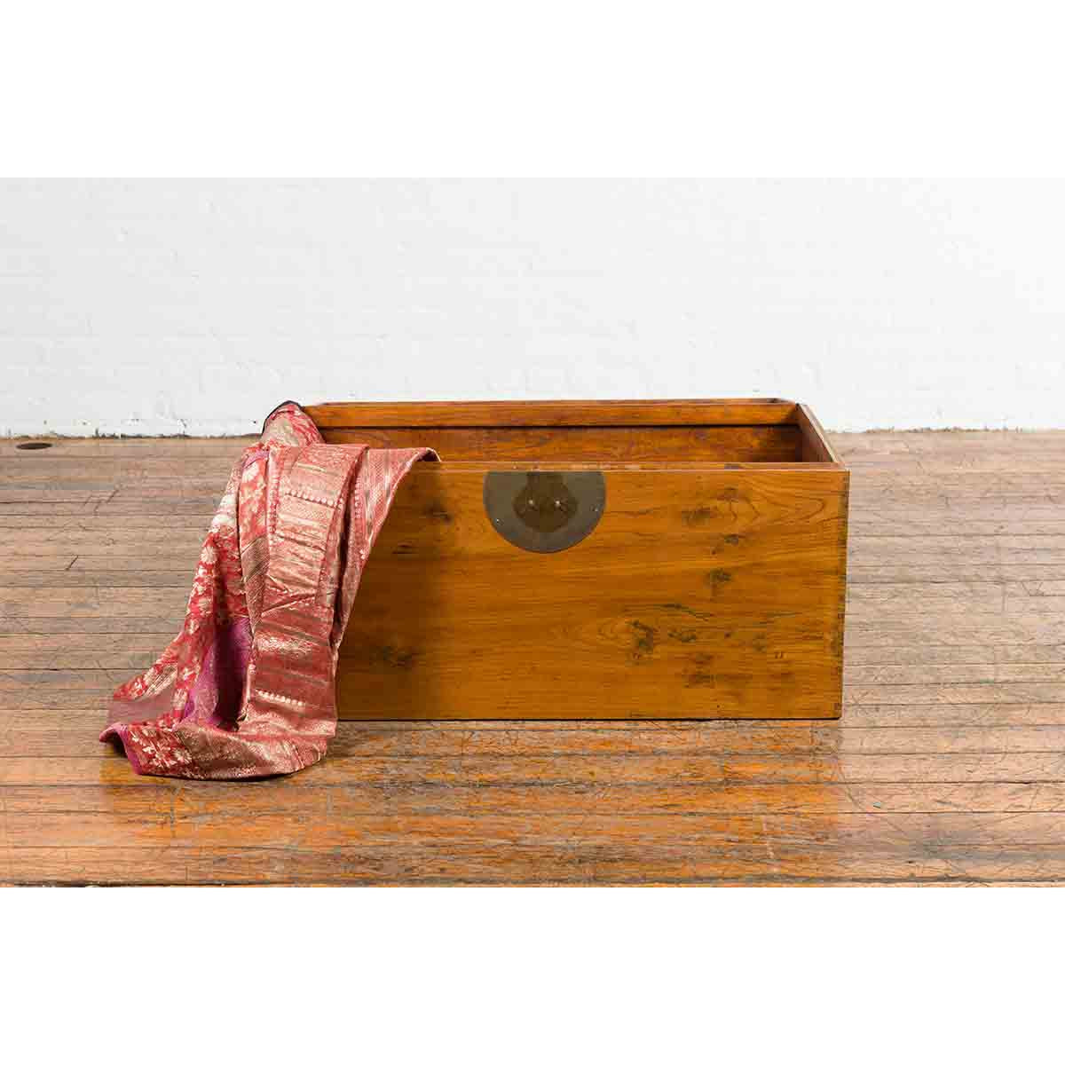 Large Vintage Chinese Wooden Blanket Chest with Brass Medallion Lock-4. Asian & Chinese Furniture, Art, Antiques, Vintage Home Décor for sale at FEA Home
